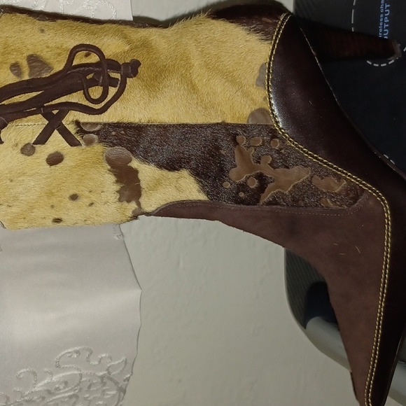 Women's mid calf boots, brown multi, suede, leather and cowhide - Picture 10 of 11